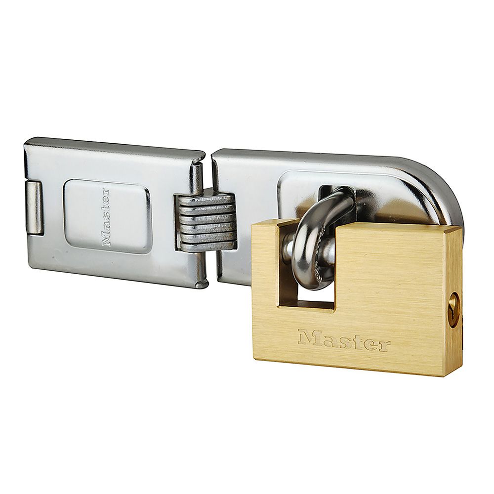 Masterlock 720 Hinged Hasp + 60mm rectangular solid brass padlock  (606720EURD)